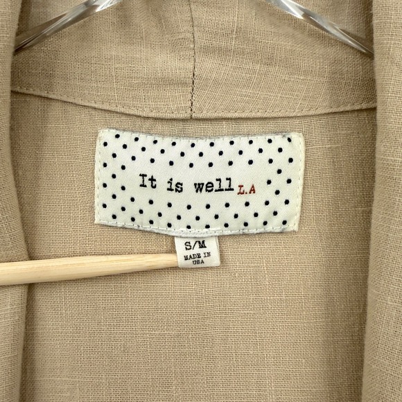 IT IS WELL LA Linen Duster Cardigan Women Small Tan Open Casual Jacket Lagenlook - Picture 10 of 15